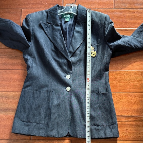 Lauren Ralph Lauren Dark Blue Linen/Silk Blazer with Gold Emblem 2 button - Picture 7 of 7